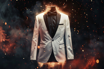 Special Occasions White Tuxedo Suit for Men on Abstract Black Background