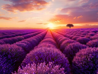 A field of lavender at dusk, a beautiful blend of visual appeal and emotional impact