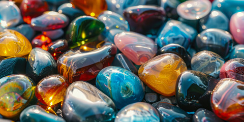 Fototapeta na wymiar Texture Of Glass Polished Multicolored Pebbles For Wallpaper Created Using Artificial Intelligence