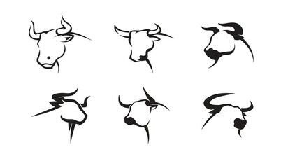creative buffalo cow ox bull head collection vector design inspiration - obrazy, fototapety, plakaty