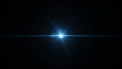 Abstract loop center flickering glow blue star optical shine light lens flares animation on black background. 4K seamless loop dynamic kinetic bright star light rays effect. 