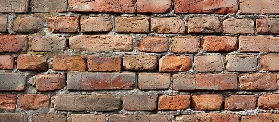 Obraz premium A detailed view of a brick wall showcasing the building material, brickwork, and rectangular shape of the composite material used in the construction of the building.