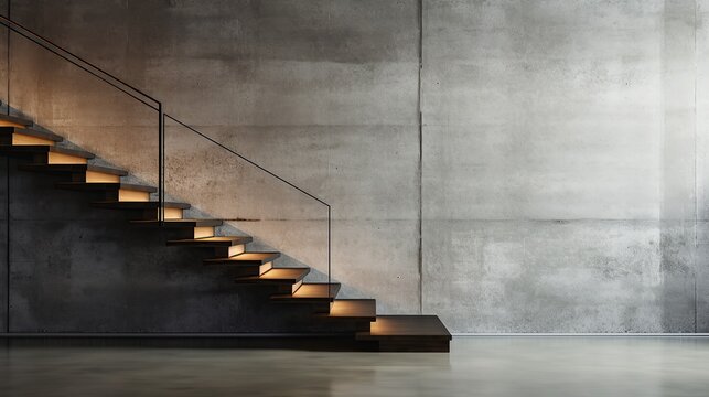 Loft style metal stair and concrete wall Generative AI