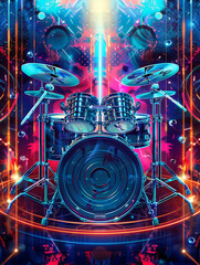 Rhythmisches Feuerwerk: Illustration mit Schlagzeug für Flyer- und Plakatdesigns - obrazy, fototapety, plakaty