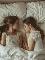Two girls sleeping in the same bed