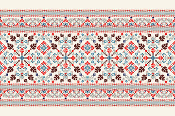 Ukrainian pattern vector illustration.geometric ethnic oriental embroidery on white background,Aztec style,traditional,pixel art.design for texture,fabric,clothing,wrapping,decoration,scarf,carpet. - obrazy, fototapety, plakaty