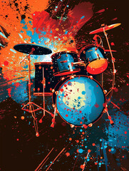 Rhythmisches Feuerwerk: Illustration mit Schlagzeug für Flyer- und Plakatdesigns