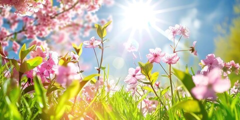 Beautiful pink flower with sun shining background spring season concept  - Powered by Adobe