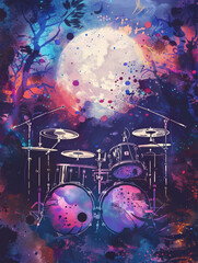 Rhythmisches Feuerwerk: Illustration mit Schlagzeug für Flyer- und Plakatdesigns - obrazy, fototapety, plakaty