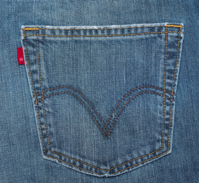Ocala, Florida 2-25-2024 Levis blue jeans rare uncommon one 1 out of ten 10 with a blank red tag shows that Levis owns trademark rights of the Tab itself, not just Levis wording, with Arcuate V stitch