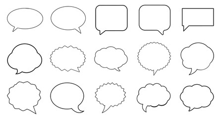 Speech bubbles outline vector set. Cloud speech bubbles for talking, chatting, messages - obrazy, fototapety, plakaty