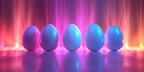 Colorful Easter Eggs in Pink Yellow and Blue Award Winning Studio Shot .Happy easter concept preparing for the holidays colorful Easter eggs background with Easter eggs banner on pastel .

