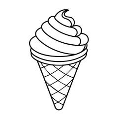 Ice cream cone vector illustration for coloring book. Hand drawn outline sketch