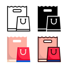 shopping bag icon set style collection in line, solid, flat, flat line style on white background