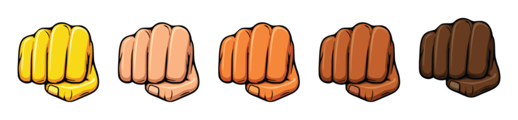 punching fist front view various set