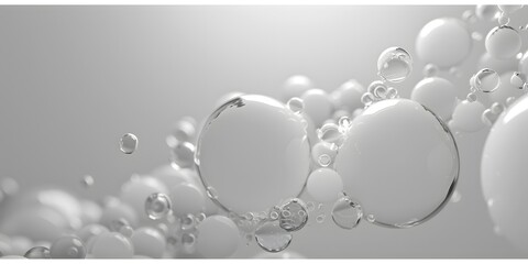 Blisters, liquids, in water. Abstract light gray background