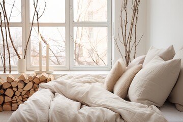 Twig-Adorned Cozy Bedroom: Organic Minimalist D�cor in Urban Apartments