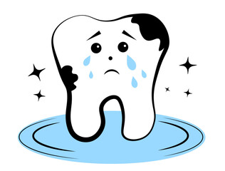 Tooth crying on white background