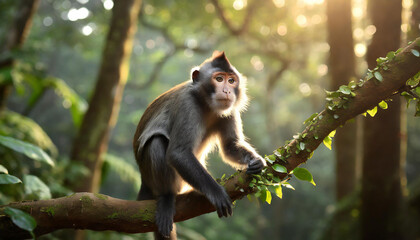 Naklejka na ściany i meble macaque in a tree