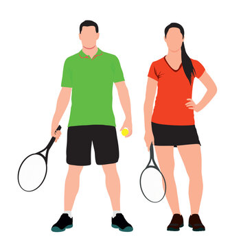 Male and female tennis player. Realistic pair of male and  female tennis player in isolated white background. 