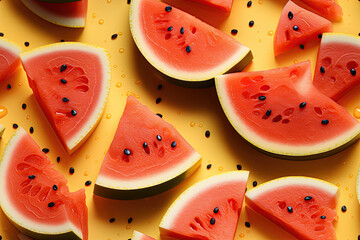 seamless pattern with red watermelon slices on orange background