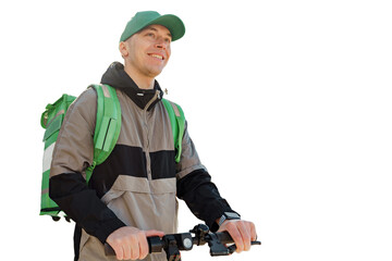 The courier is a professional delivery driver for a courier service. He works in a clear, isolated...