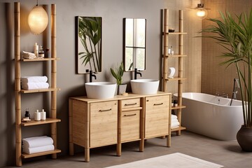 Fototapeta na wymiar Bamboo Oasis: Eco-Friendly Bathroom Designs with Sustainable Fixtures