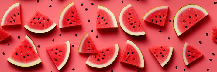 seamless pattern with red watermelon slices on pink background