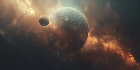 Obraz na płótnie Canvas Deep space beauty of endless cosmos Science fiction wallpaper A distant and unexplored space Star systems planets and satellites Fantasy planet in deep space with planets and stars. 3D rendering.