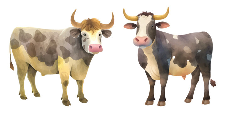 cute bull watercolor vector illustration