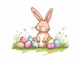 Easter bunny and Easter eggs on white background