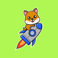 cute vector design illustration of a dog riding a rocket