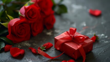 Roses and a red gift for valentine