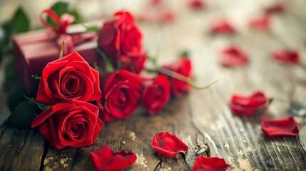 Roses and a red gift for valentine