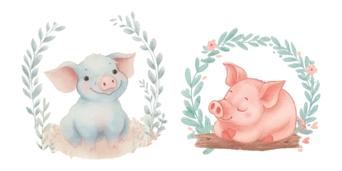 Fotobehang cute pig soft watercolour vector illustration © Finkha