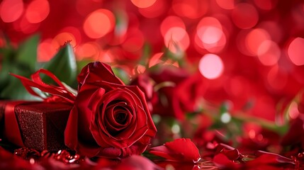 Roses and a red gift for valentine