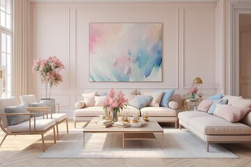 Bright Pastel Living Room Inspirations: Beige Sofas & Minimalist Design Palette