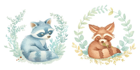 Fototapeta premium cute raccoon watercolour vector illustration