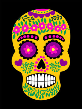 Mexican painted skull vector flat style illustration