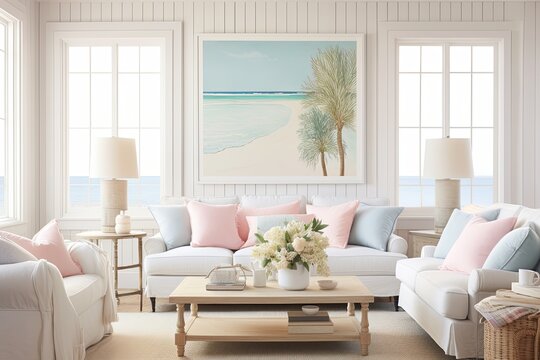Coastal Dreams: Bright Pastel Living Room Inspirations with White Walls