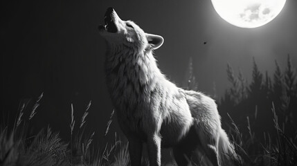 white wolf howling at the moon