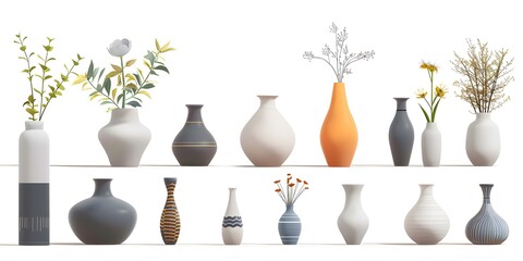 Fototapeta na wymiar flat logo vector realistic minimalistic vases of various size and shape for modern room interior vector illustration white background