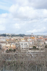 Rooftop view from the "Giardino degli Aranci" in Rome. The view over Trastevere, gardens, river 