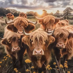 Crédence de cuisine en verre imprimé Highlander écossais Herd highland cows