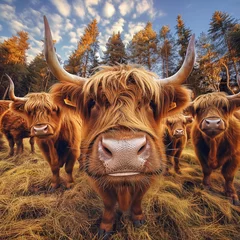 Crédence de cuisine en verre imprimé Highlander écossais Close up photo of highland cows