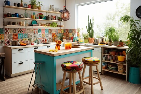Colorful Nordic Bohemian Kitchen Dec�r: Simplicity with Vibrant Boho Accents