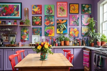 Colorful Bohemian Kitchen Wall: Artful Display of Colorful Posters