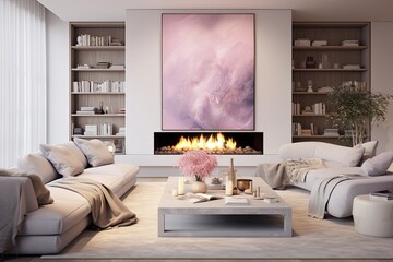Bright Pastel Living Room & Cozy Fireplaces in Contemporary Apartments