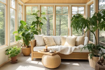 Sun-Drenched Sunroom Serenity: Indoor Plants, Minimalist Table, & Natural Light Inspo