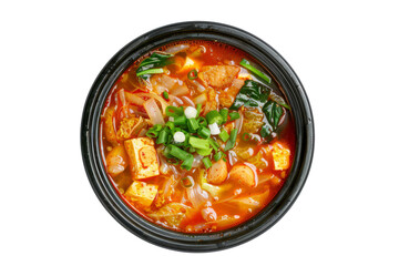 Korean kimchi soup (Kimchi Jjigae) with kimchi, tofu, pork, and vegetables in a spicy and tangy broth.